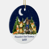 Baby First Christmas Forest Animals Blue Bow Keramik Ornament (Rechts)