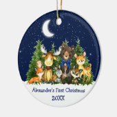 Baby First Christmas Forest Animals Blue Bow Keramik Ornament (Links)