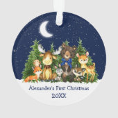 Baby First Christmas Forest Animals Blue Bow Ornament (Rückseite)