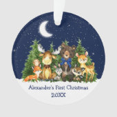 Baby First Christmas Forest Animals Blue Bow Ornament (Vorderseite)