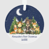 Baby First Christmas Forest Animals Blue Ornament (Rückseite)