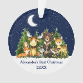 Baby First Christmas Forest Animals Blue Ornament (Vorderseite)