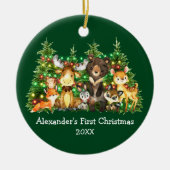 Baby First Christmas Forest Animals Green FOTO Keramik Ornament (Vorne)