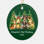 Baby First Christmas Forest Animals Green FOTO Keramik Ornament (Links)
