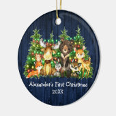 Baby First Christmas Forest Animals Lights Blue Keramik Ornament (Links)