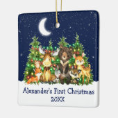 Baby First Christmas Forest Animals Lights Blue Keramikornament (Links)