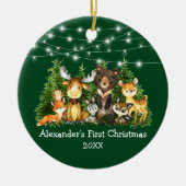 Baby First Christmas Forest Animals Lights Green Keramik Ornament (Vorne)