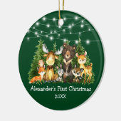 Baby First Christmas Forest Animals Lights Green Keramik Ornament (Links)