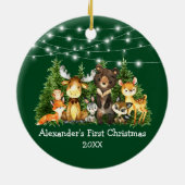 Baby First Christmas Forest Animals Lights Green Keramik Ornament (Hinten)