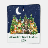 Baby First Christmas Forest Animals Lights Green Keramikornament (Links)