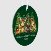 Baby First Christmas Forest Animals Lights Green Ornament (Vorderseite)