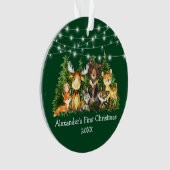 Baby First Christmas Forest Animals Lights Green Ornament (Vorderseite)