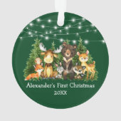 Baby First Christmas Forest Animals Lights Green Ornament (Rückseite)