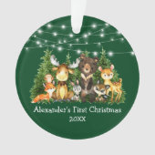 Baby First Christmas Forest Animals Lights Green Ornament (Vorderseite)