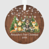 Baby First Christmas Forest Animals Lights Rustic Ornament (Rückseite)