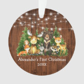 Baby First Christmas Forest Animals Lights Rustic Ornament (Vorderseite)
