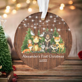 Baby First Christmas Forest Animals Lights Rustic Ornament