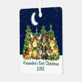 Baby First Christmas Forest Animals Lights Sky Ornament Aus Metall (Vorderseite links)