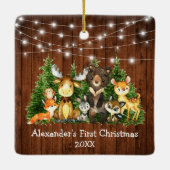 Baby First Christmas Forest Animals Lights Square Keramikornament (Rückseite)