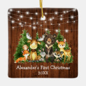 Baby First Christmas Forest Animals Lights Square Keramikornament (Vorderseite)