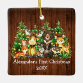 Baby First Christmas Forest Animals Lights Trees Keramikornament (Vorderseite)