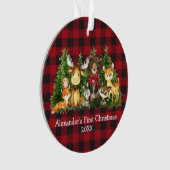 Baby First Christmas Forest Animals Red Bow Karier Ornament (Vorderseite)