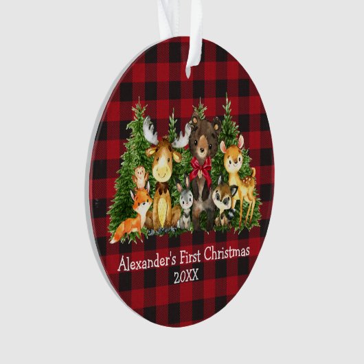 Baby First Christmas Forest Animals Red Bow Karier Ornament (Vorderseite)