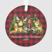 Baby First Christmas Forest Animals Red Bow Karier Ornament (Rückseite)