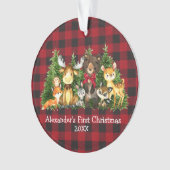Baby First Christmas Forest Animals Red Bow Karier Ornament (Vorderseite)
