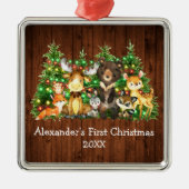 Baby First Christmas Forest Animals Trees Lights Ornament Aus Metall (Vorne)