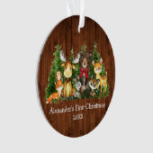 Baby First Christmas Forest Animals Wood Red Bow Ornament (Vorderseite)