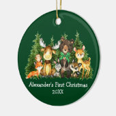 Baby First Christmas Forest Animes Green Bow Keramik Ornament (Links)