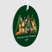 Baby First Christmas Forest Animes Green Bow Ornament (Vorderseite)