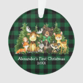 Baby First Christmas Forest Animes Green Kariert Ornament (Vorderseite)