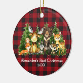 Baby First Christmas Forest Animes Kariert Round Keramik Ornament (Links)