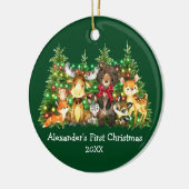 Baby First Christmas Forest Animes Lights Red Bow Keramik Ornament (Links)