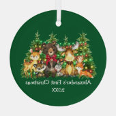 Baby First Christmas Forest Animes Lights Red Bow Ornament Aus Glas (Rückseite)