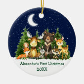 Baby First Christmas Forest Animes Round Keramik Ornament (Vorne)