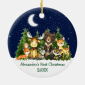 Baby First Christmas Forest Animes Round Keramik Ornament (Hinten)