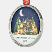 Baby First Christmas Forest Animes Round Ornament Aus Metall (Links)