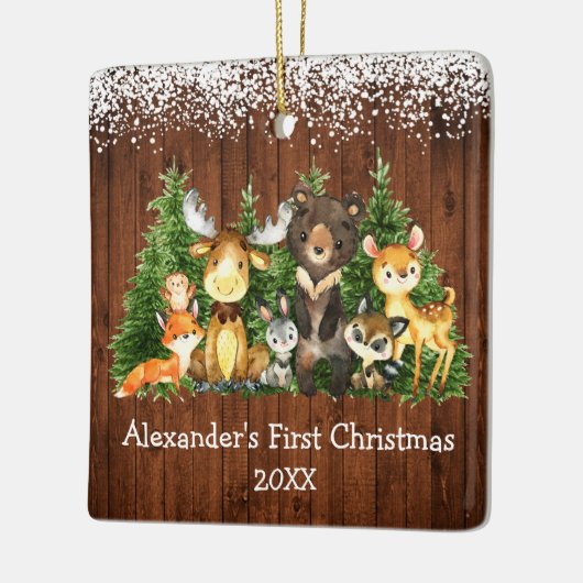 Baby First Christmas Forest Animes Schnee Rustikal Keramikornament (Links)