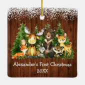 Baby First Christmas Forest Animes Schnee Rustikal Keramikornament (Rückseite)