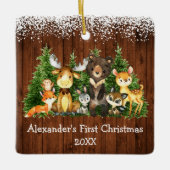 Baby First Christmas Forest Animes Schnee Rustikal Keramikornament (Vorderseite)