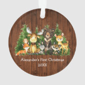 Baby First Christmas Forest Tiere Rustikal Ornament (Rückseite)