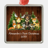 Baby First Christmas Forest Tiere Rustikal Ornament Aus Metall (Vorne)