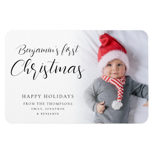 Baby First Christmas Foto Calligraphy Custom Magn Magnet (Horizontal)