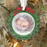 Baby First Christmas Foto Heiligenkranz Ornament<br><div class="desc">Baby First Christmas Monogramm Name heiligen Kranz Foto Ornament. Sie können Ihre eigenen Fotos und Namen hinzufügen,  um die Verzierung zu personalisieren.</div>
