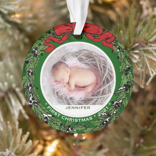 Baby First Christmas Foto Heiligenkranz Ornament (Baum)