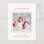 Baby First Christmas Foto Minimalistisch Urlaub Postkarte (Vorderseite)