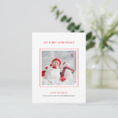 Baby First Christmas Foto Minimalistisch Urlaub Postkarte (Stehend Vorderseite)